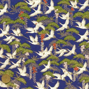 Papier japonais bleu roy e vol de grues