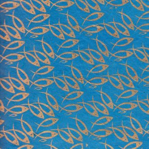 Papier népalais bleu roi impression de poissons dorés