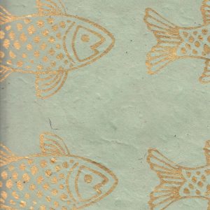 Papier népalais fond bleu clair poissons dorés