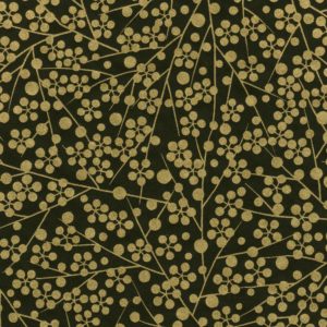 Papier japonais fond noir sérigraphie de fleurs dorées
