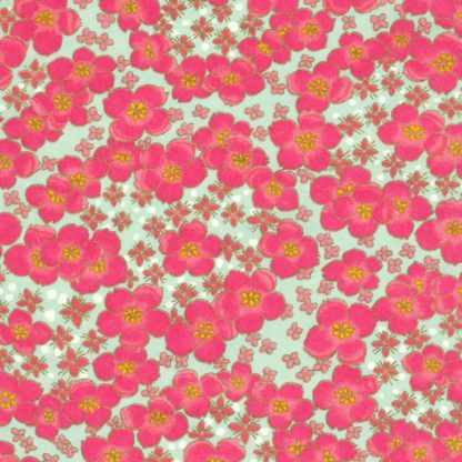 Papier japonais fond gris fleurs roses