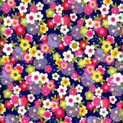 Papier japonais fleurs de pruniers multicolores