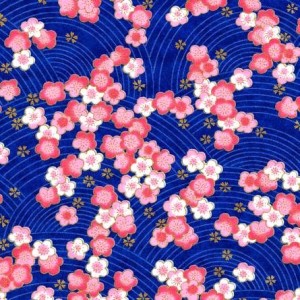 Papier japonais bleu à fleurs roses