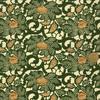 Papier japonais aux fleurs de lotus vertes au cœur marron.