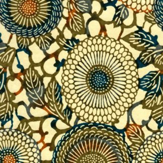Papier japonais aux chrysanthèmes verts et bleus