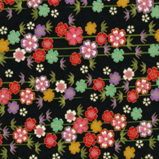 Papier japonais noir et guirlandes de fleurs