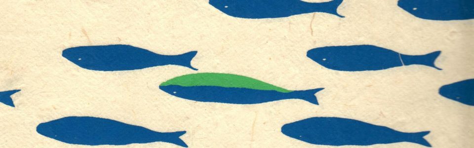 Papier népalais représentant un banc de poissons