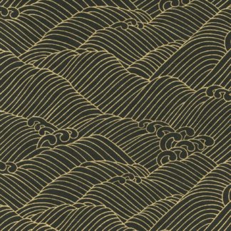 Papier japonais noir aux vagues dorées