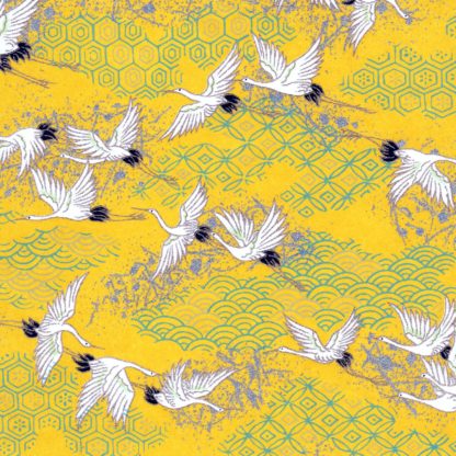 Papier japonais fond curry grues blanches