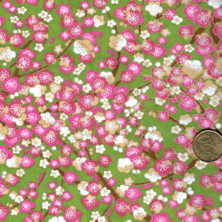 Papier japonais fond vert amande fleurs de pruniers