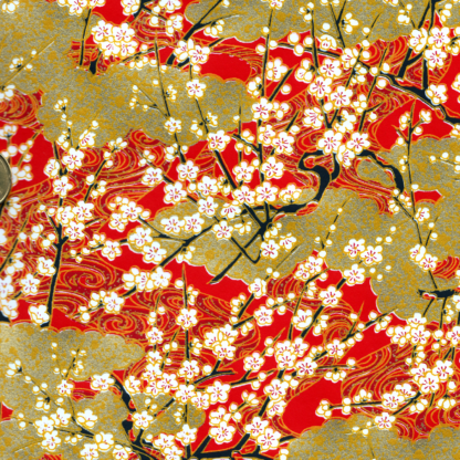 Papier japonais orange et doré cerisier en fleur