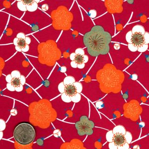 papier japonais fond rouge fleurs oranges et blanches