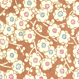 Papier japonais, chiyogami (yuzen), fond beige motif de fleurs de prunier